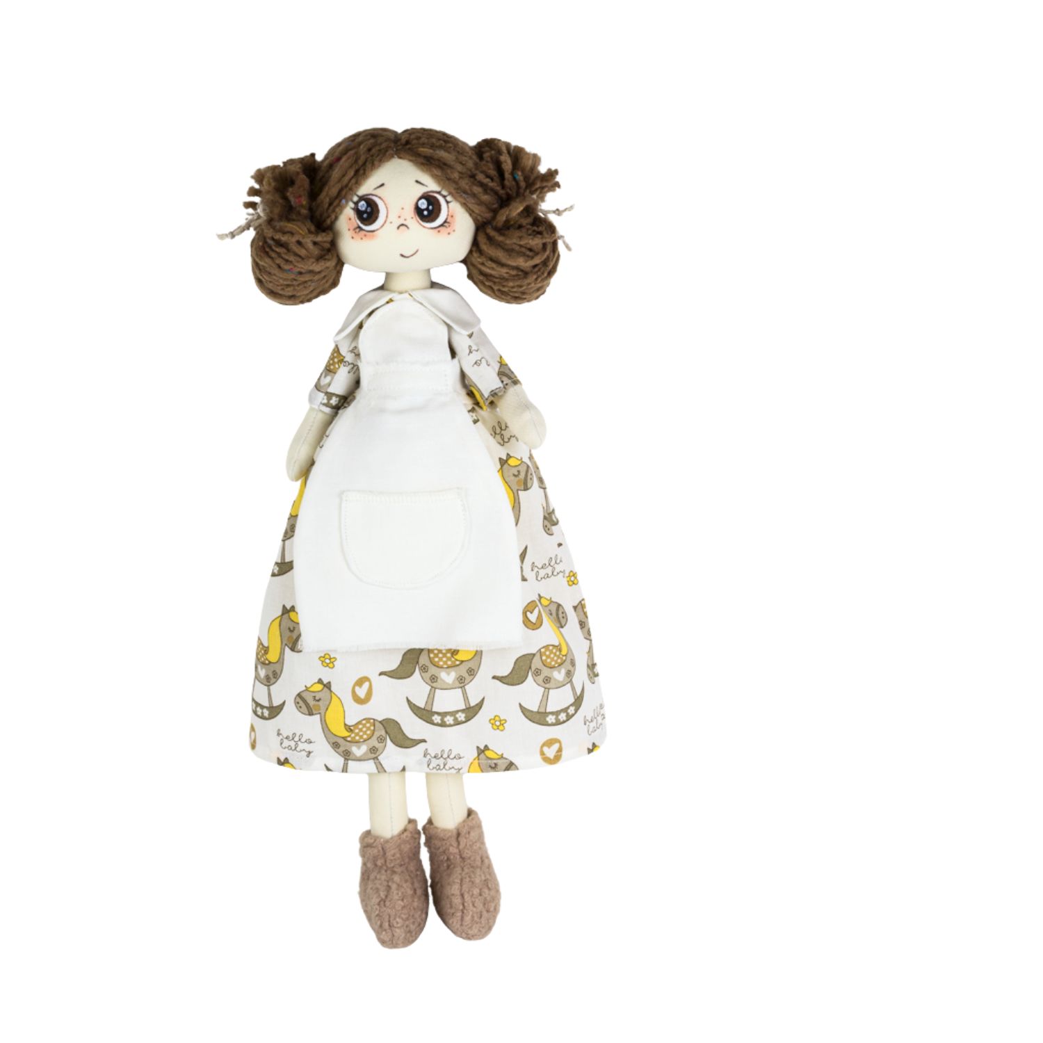 Păpușă handmade Nora – fetiță cu coculețe și ochi căprui