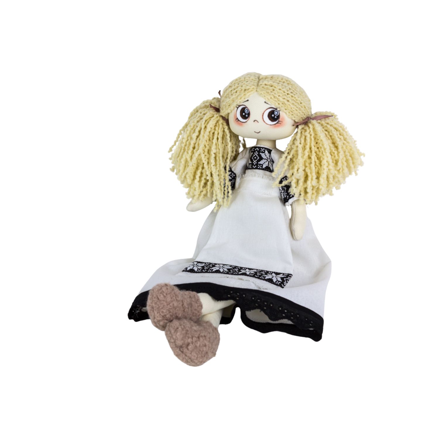 Păpușă handmade Nora – fetiță blondă cu ochi căprui și rochie tradițională - imagine 3