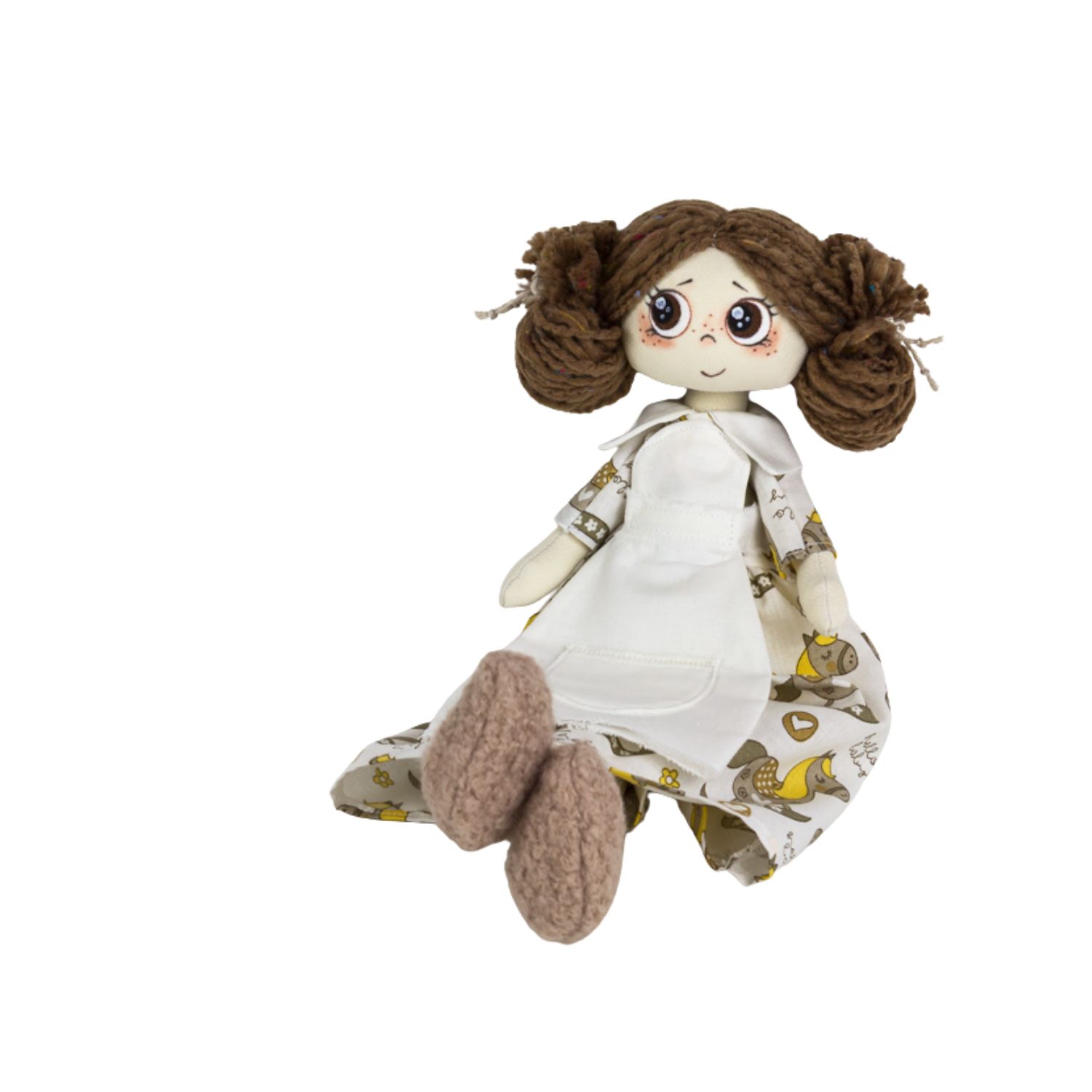 Păpușă handmade Nora – fetiță cu coculețe și ochi căprui - imagine 3