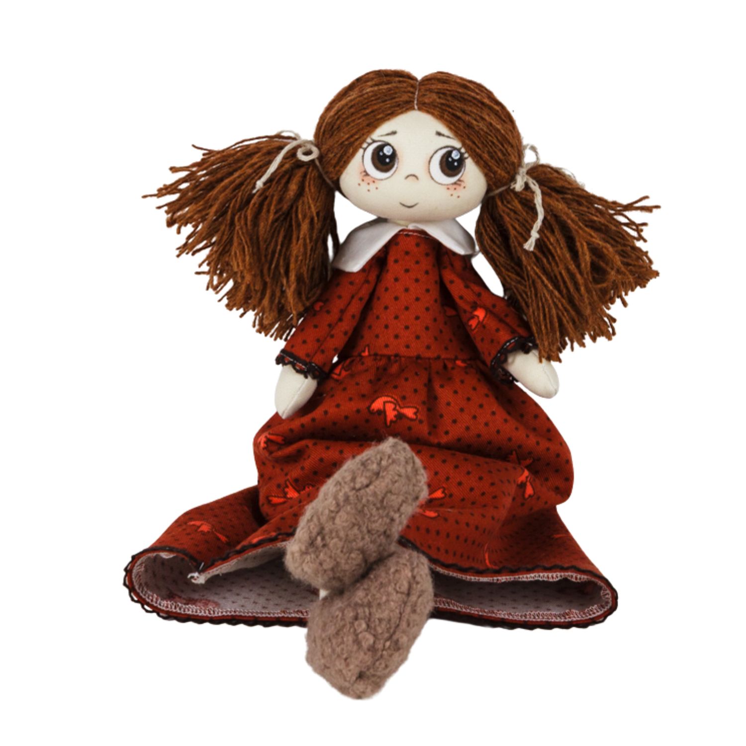 Păpușă handmade Nora – fetiță cu păr din lână maro - imagine 3