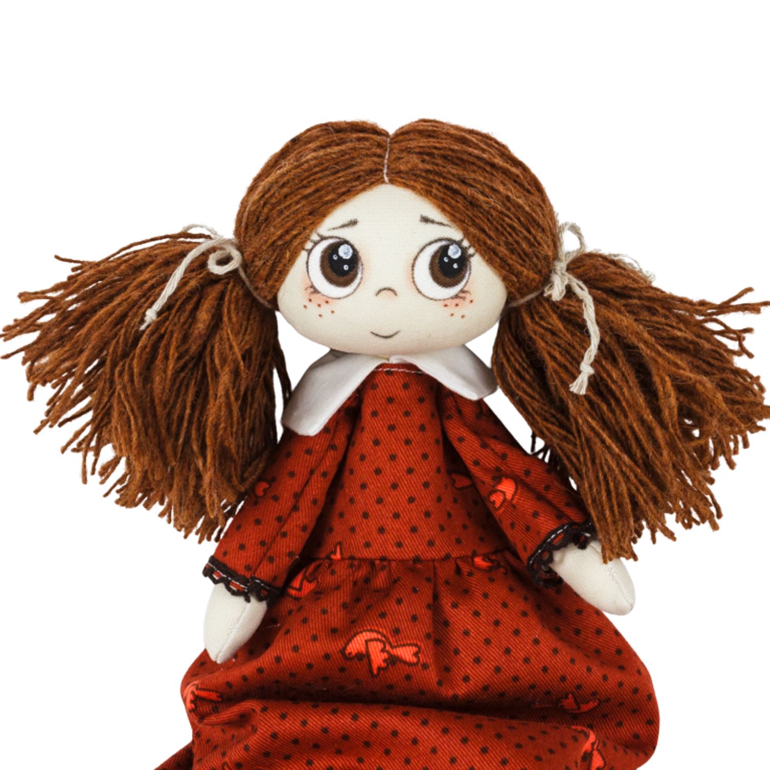 Păpușă handmade Nora – fetiță cu păr din lână maro - imagine 2