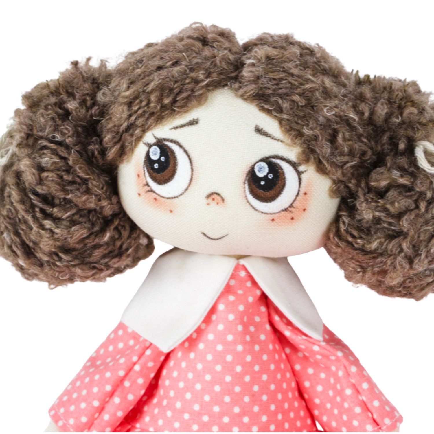 Păpușă handmade Nora – fetiță cu rochiță roz cu buline albe - imagine 2