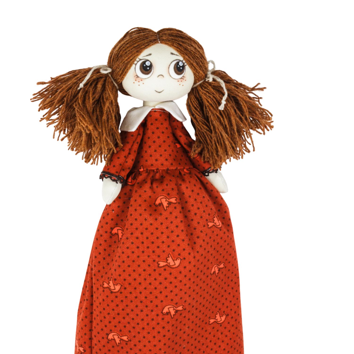 Păpușă handmade Nora – fetiță cu păr din lână maro - imagine 4