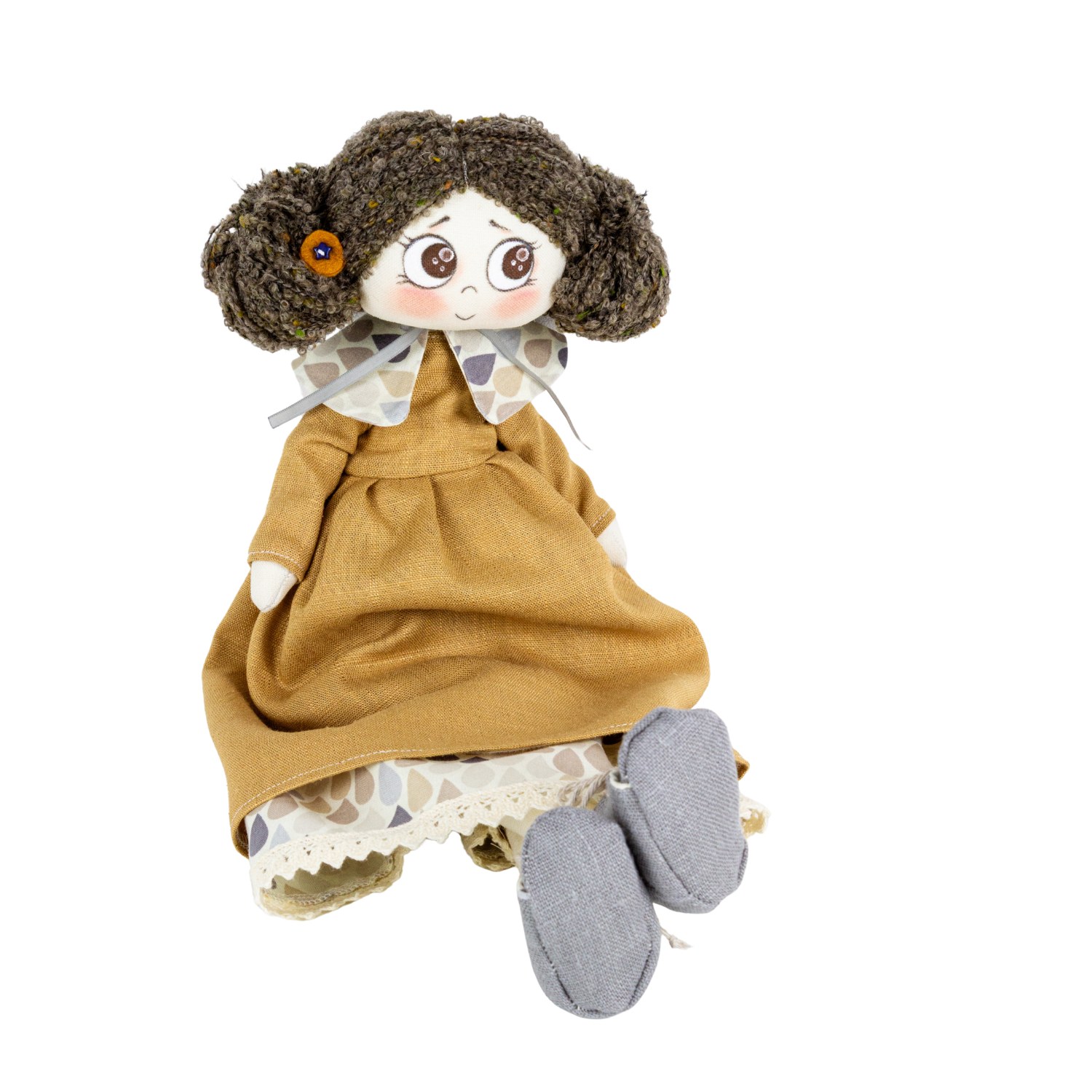 Păpușa Nora – Rochiță beige & coculețe - imagine 2